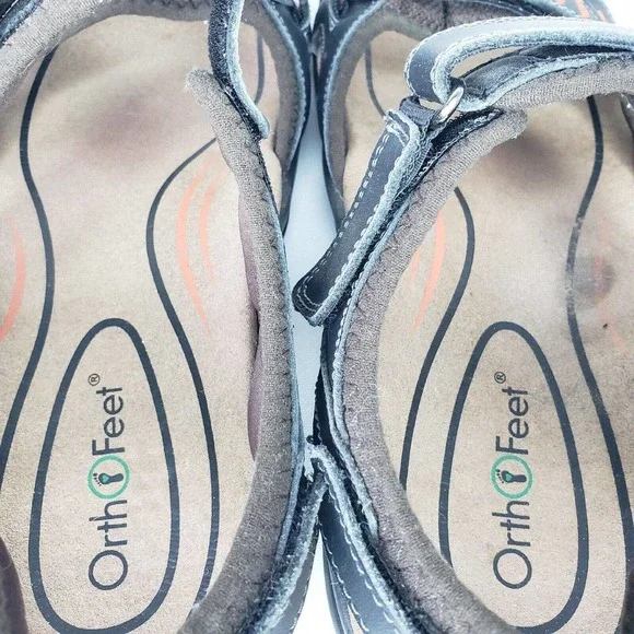 Orthofeet Black Cambria Diabetic Sandals Mens Comfort Shoes Walking - Picture 7 of 13